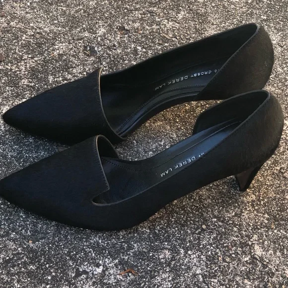 10 Crosby Dereck Lam Black Real Fur High Heels. d’Orsay Pumps, Size 7 1/2 NWOT - Picture 13 of 16